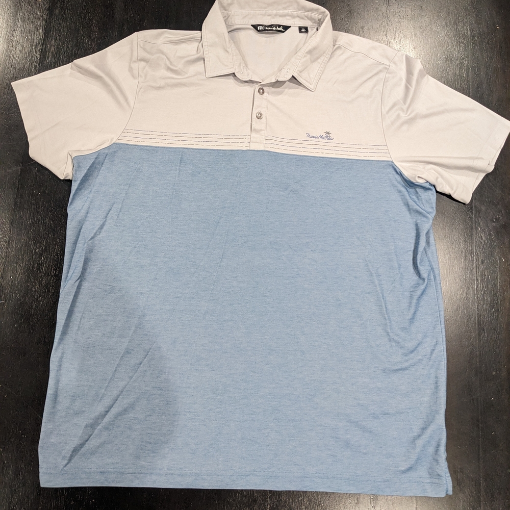 Travis Mathew XXL White & Blue Polo